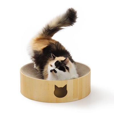 ＜猫壱＞爪とぎ　ダンボール爪とぎ　バリバリボウル猫柄　ライトブラウン　仕様１