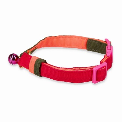 ＜猫壱＞ねこにやさしいVネック首輪  プレーン（カーキ／ビビッドピンク）　商品画像１