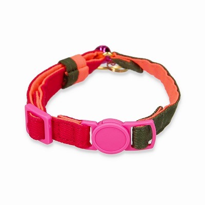 ＜猫壱＞ねこにやさしいVネック首輪  プレーン（カーキ／ビビッドピンク）　商品画像２