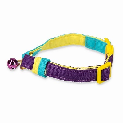 ＜猫壱＞ねこにやさしいVネック首輪  プレーン（エメラルドグリーン／パープル）　商品画像１