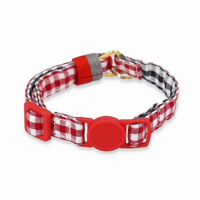 ＜猫壱＞ねこにやさしいVネック首輪  ギンガムチェック（レッド）　商品画像２