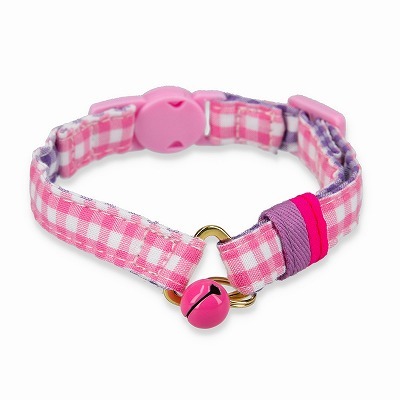 ＜猫壱＞ねこにやさしいVネック首輪  ギンガムチェック（ピンク）　メイン画像