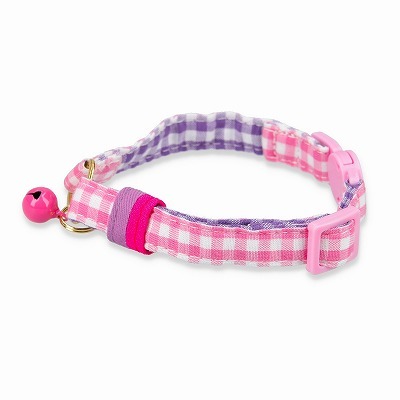 ＜猫壱＞ねこにやさしいVネック首輪  ギンガムチェック（ピンク）　商品画像１