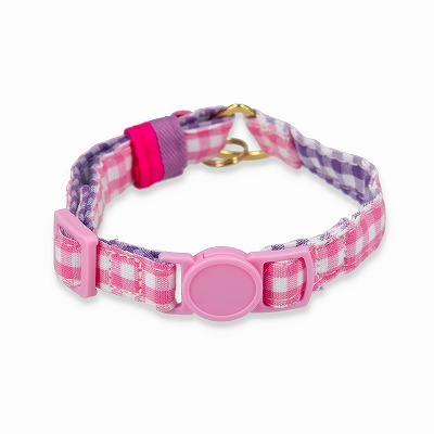 ＜猫壱＞ねこにやさしいVネック首輪  ギンガムチェック（ピンク）　商品画像２