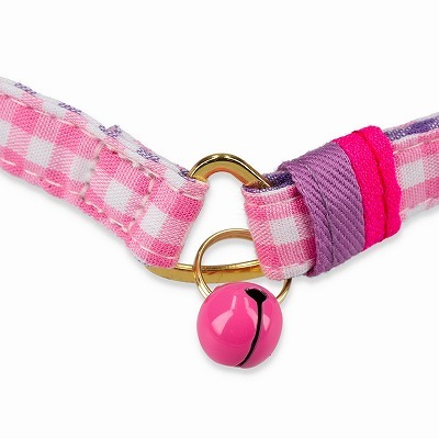 ＜猫壱＞ねこにやさしいVネック首輪  ギンガムチェック（ピンク）　商品画像３