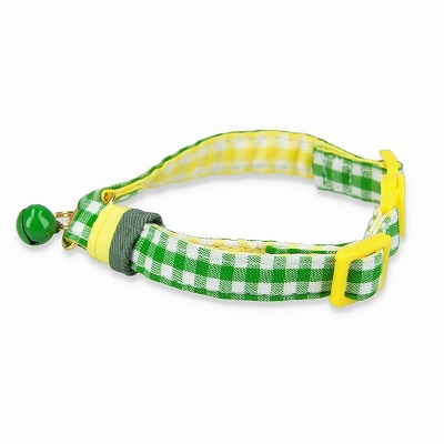 ＜猫壱＞ねこにやさしいVネック首輪  ギンガムチェック（イエローグリーン）　商品画像１