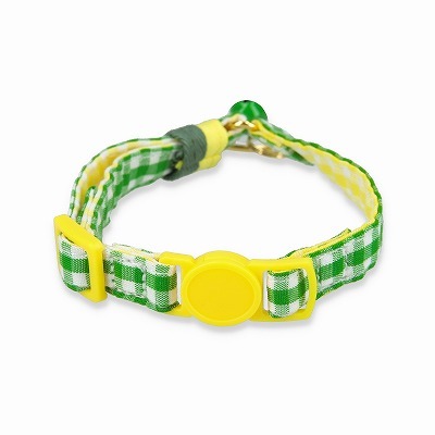 ＜猫壱＞ねこにやさしいVネック首輪  ギンガムチェック（イエローグリーン）　商品画像２