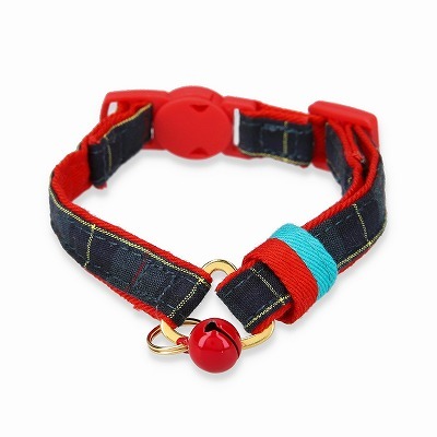 ＜猫壱＞ねこにやさしいVネック首輪   タータンチェック（ダークグリーン）　メイン画像