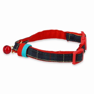 ＜猫壱＞ねこにやさしいVネック首輪   タータンチェック（ダークグリーン）　商品画像１