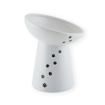 猫用　脚付にゃにゃめフードボウル　トール　猫柄<br><p style="font-size:75%;">フードが集まり食べやすい斜めタイプ</p>